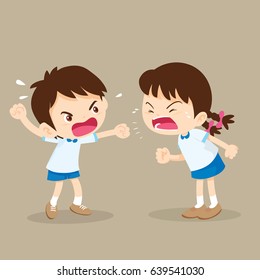 children shouting to each other.boy and girl arguing.bullying children.