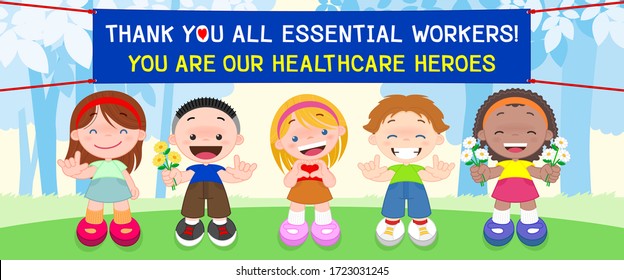 Children show gratitude to Doctors, Nurses and Medical personnel team working in the hospitals and fighting the coronavirus(COVID-19), Vector illustration for your design