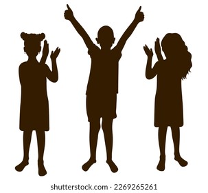 Children show thumb up sign, silhoutte. Vector illustration