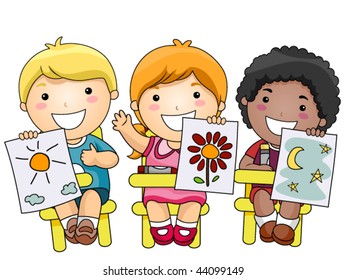 Niños mostrando obras de arte - Vector
