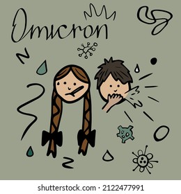 Children sickness Omicron Doodle Square Poster