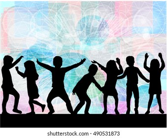 Children silhouette. Abstract background.