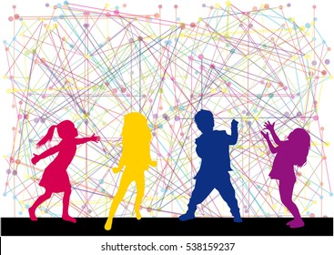 Children silhouette. Abstract background.