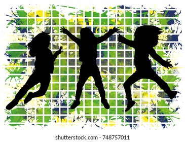 Children silhouette. Abstract background.