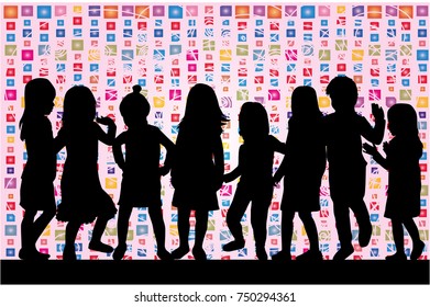 Children silhouette. Abstract background.