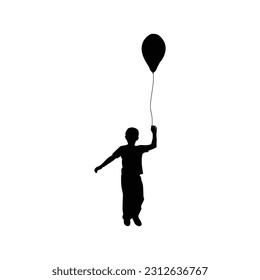 children Silhouette baloon isolated in white background