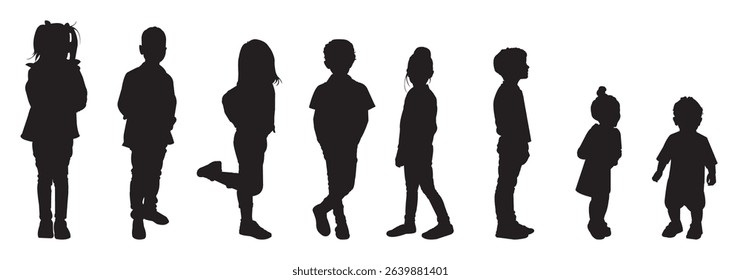 children silhouette . Growing Up: Silhouette Moments . Playful Child Silhouettes .set of children silhouettes, baby silhouette, boy, girl   . eps 10 