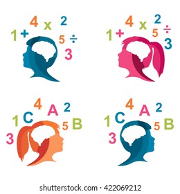 Children Silhouette Learn Letters and Numbers