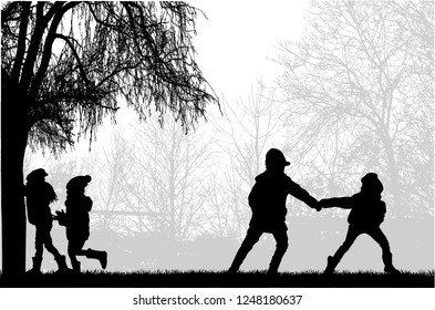 Children silhouette in nature .