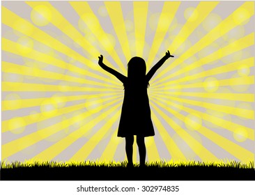 Children silhouette in nature .