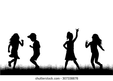 Children silhouette in nature .