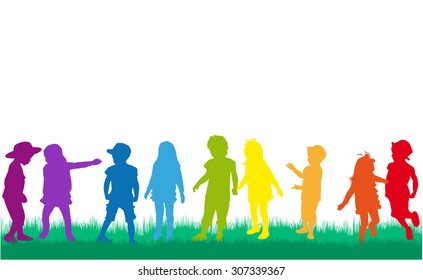 Children silhouette in nature .