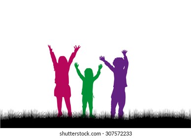 Children silhouette in nature .