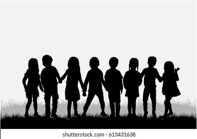 Children silhouette in nature .