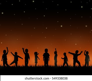 Children silhouette on the night background