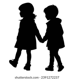 Children Silhouette on White Background.