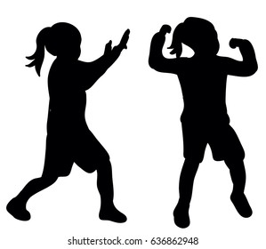 children silhouette play and dance