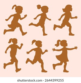 Children silhouette. Children playing silhouette. silhouettes of running kids vector illustration