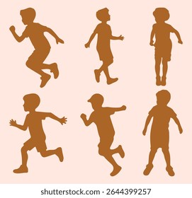 Children silhouette. Children playing silhouette. silhouettes of running kids vector illustration