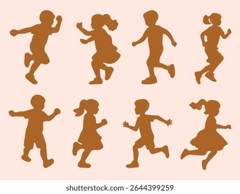 Children silhouette. Children playing silhouette. silhouettes of running kids vector illustration