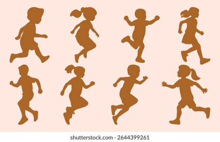 Children silhouette. Children playing silhouette. silhouettes of running kids vector illustration