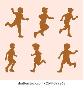 Children silhouette. Children playing silhouette. silhouettes of running kids vector illustration