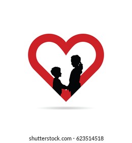 children silhouette in red heart art illustration