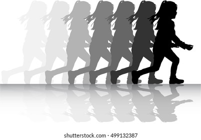 Children silhouette running.