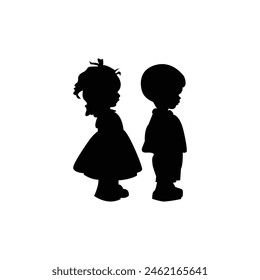 Children silhouette vector art illustration.