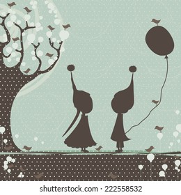 Children silhouette. Vector illustration