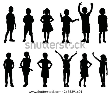 Children Silhouette Vector Set. A collection of happy boy and girl vector illustrations.