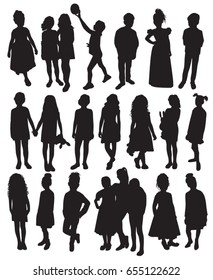 Lots Women Girls Line Style Silhouette Stock Vector (Royalty Free) 43934167