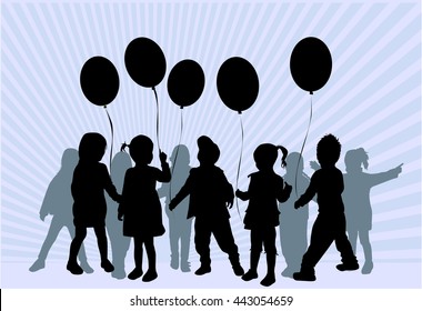 Children silhouettes. Abstract background.