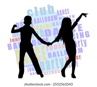 Children silhouettes. Ballroom dancing boy and girl, vector illustration.