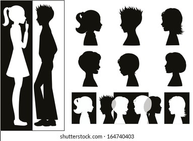 Children silhouettes and banner 
