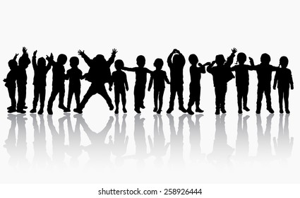 children silhouettes dancing together