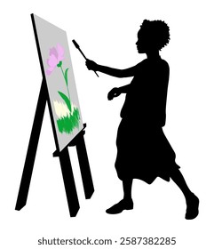 Children silhouettes. Girl draws picture. Vector illustration.	