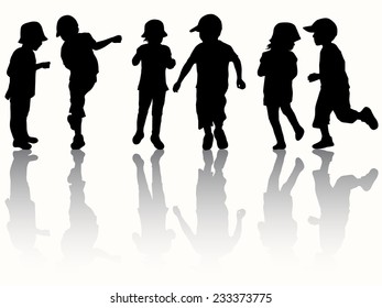 Children silhouettes happy kids