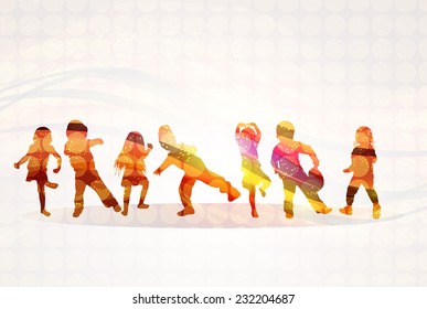 Children silhouettes happy kids together