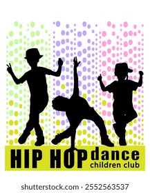 Children silhouettes. Hip hop dancing boys and girls, vector illustration.