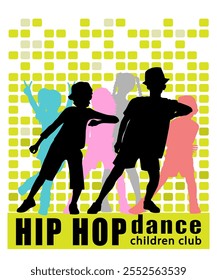 Children silhouettes. Hip hop dancing boys and girls, vector illustration.