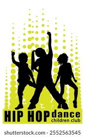 Children silhouettes. Hip hop dancing boys and girls, vector illustration.