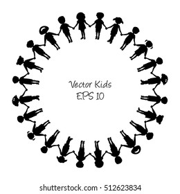 Children silhouettes holding hands on a circle