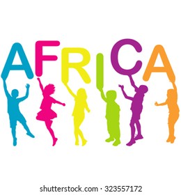 Children silhouettes holding letters building the word AFRICA