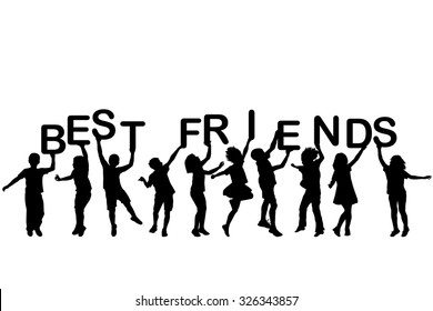 Children silhouettes holding letters building the words BEST FRIENDS