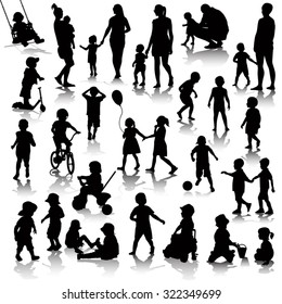 Children silhouettes isolated on white. Vector illustration