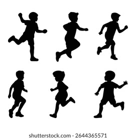 Children silhouettes. Joyful kids, little boys and girls silhouettes. Happy cheerful kids jumping for joy. Vector illustration