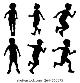 Children silhouettes. Joyful kids, little boys and girls silhouettes. Happy cheerful kids jumping for joy. Vector illustration