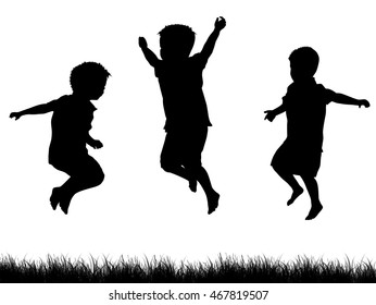 Children silhouettes jumping up in the air, vector illustration