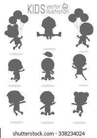 Children Silhouettes Jumping,  Kids Silhouettes Jumping On White Background, Multi-ethnic Children Jumping, Kids Jumping With Joy , Happy Jumping Kids, Kids Jamp,Vector Illustration